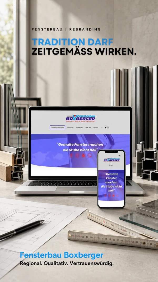 Arbeitsbeispiel Fensterbau Boxberger, Webseite auf Laptop und Smartphone